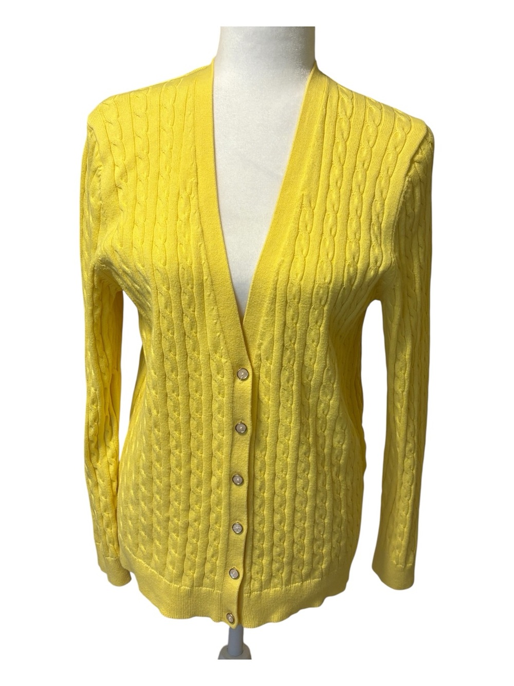 LAND’S END Lemon Yellow Buttoned Cardigan Size Large